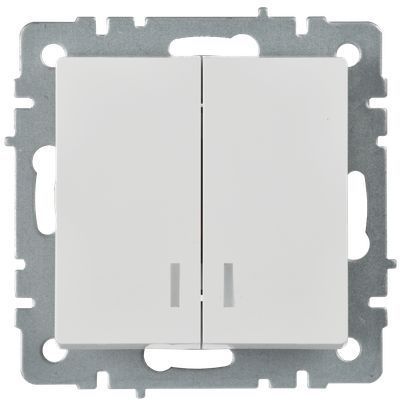 BRITE Выключатель 2-клавишный с индикацией 10А ВС10-2-1-БрБ белый IEK