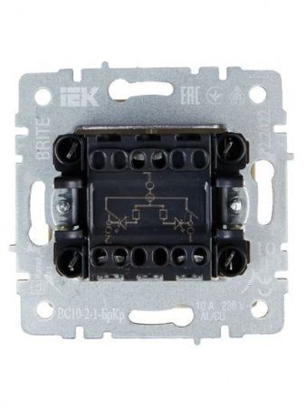 BRITE Выключатель 2-клавишный с индикацией 10А ВС10-2-1-БрКр бежевый IEK