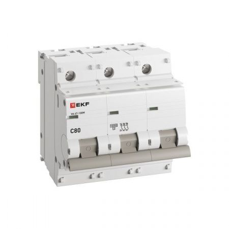 Автоматический выключатель ВА 47-100M 3P 80А (C) 10kA без теплового расцепителя EKF PROXIMA