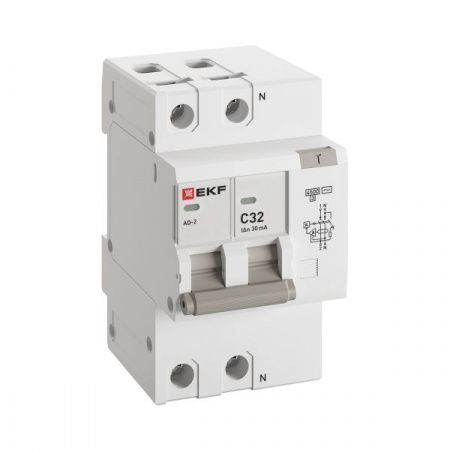 Автоматический выключатель дифференциального тока АД-2 2Р 32А характеристика C 30мА тип АС электронный 4,5кА PROXIMA EKF