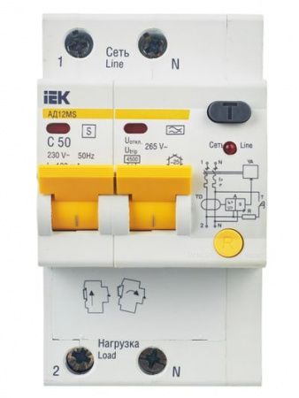 KARAT Дифференциальный автомат АД12MS 2P 50А 100мА тип A IEK