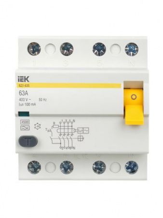 Выключатель дифференциальный (УЗО) ВД1-63 4Р 63А 100мА тип А IEK