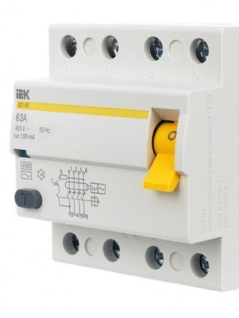 Выключатель дифференциальный (УЗО) ВД1-63 4Р 63А 100мА тип А IEK