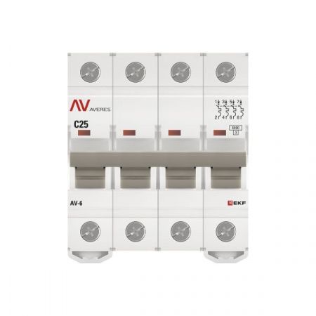 Выключатель автоматический AV-6 4P 25A (C) 6kA EKF AVERES