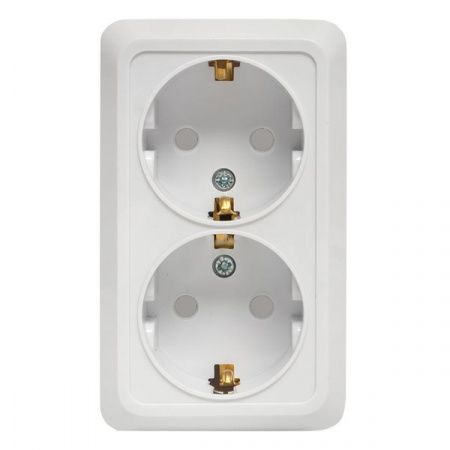 Рим Розетка 2-местная 16А с заземлением белая с защ. штор. EKF