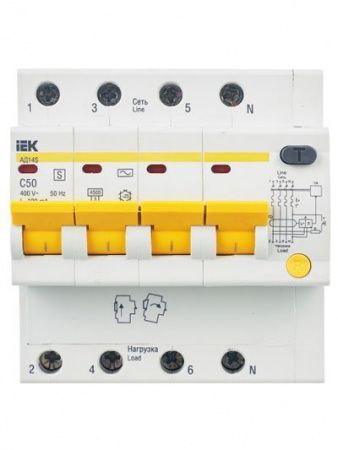 KARAT Дифференциальный автомат АД14S 4P 50А 100мА тип AC IEK