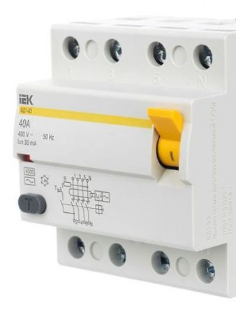 Выключатель дифференциальный (УЗО) ВД1-63 4Р 40А 30мА IEK