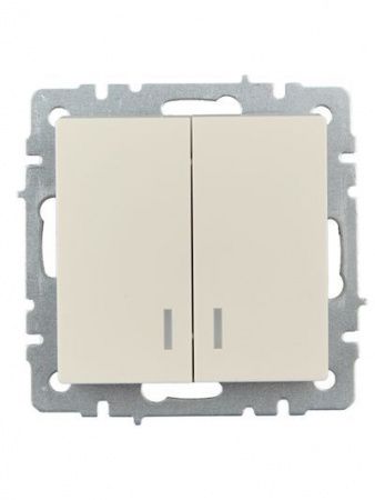 BRITE Выключатель 2-клавишный с индикацией 10А ВС10-2-1-БрКр бежевый IEK