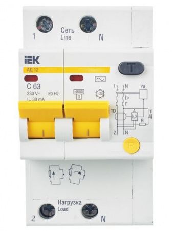 KARAT Дифференциальный автомат АД12 2P 63А 30мА тип AC IEK