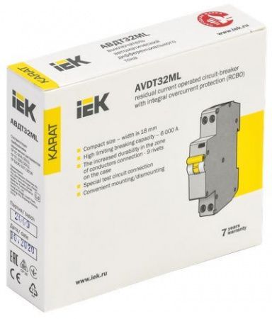 Выключатель автоматический дифференциального тока АВДТ32ML тип A С16 30мА KARAT IEK