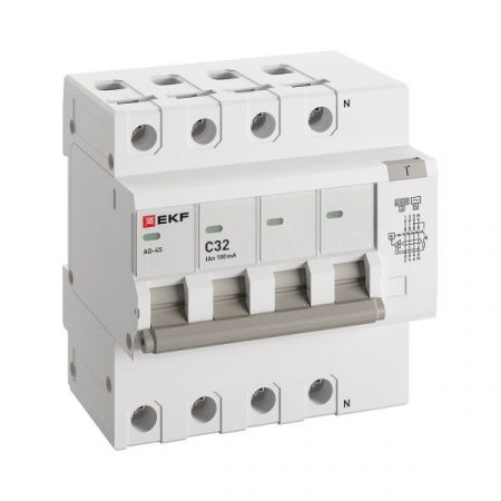 Автоматический выключатель дифференциального тока АД-4 4P (S) 32А характеристика C 100мА тип АС электронный селективный 4,5кА PROXIMA EKF
