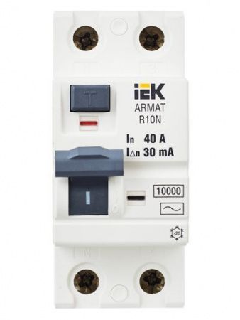 ARMAT Выключатель дифференциального тока R10N 2P 40А 30мА тип AC IEK