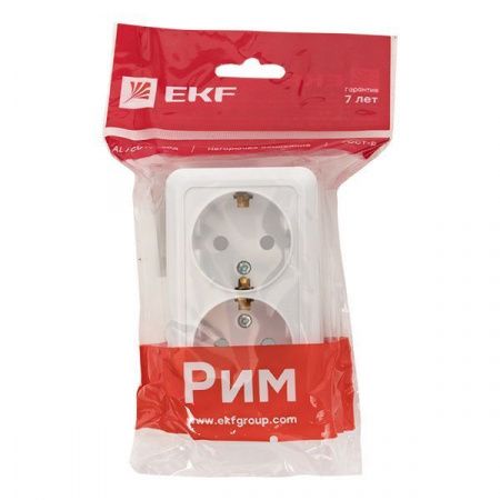 Рим Розетка 2-местная 16А с заземлением белая с защ. штор. EKF