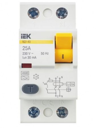 Выключатель дифференциальный (УЗО) ВД1-63 2Р 25А 30мА тип А IEK